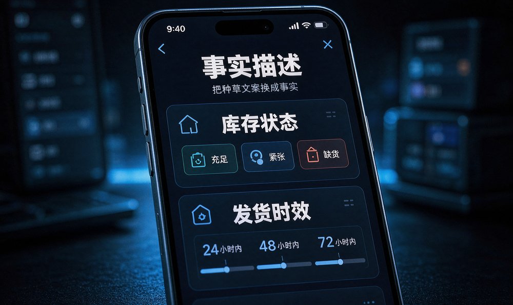手机上核对库存状态与发货时效,事实描述方便AI执行