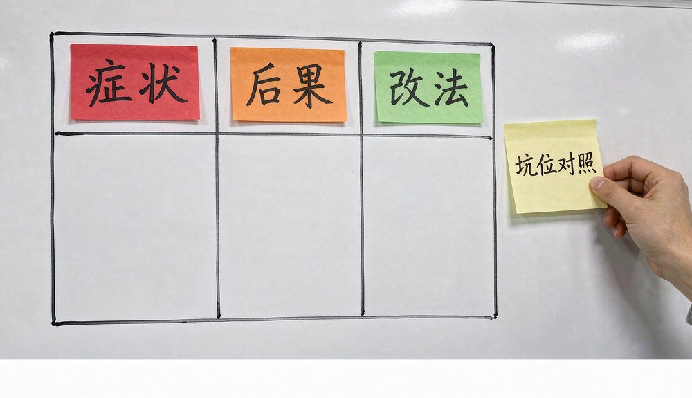 按症状、后果、改法三栏做知识付费课程页的坑位对照