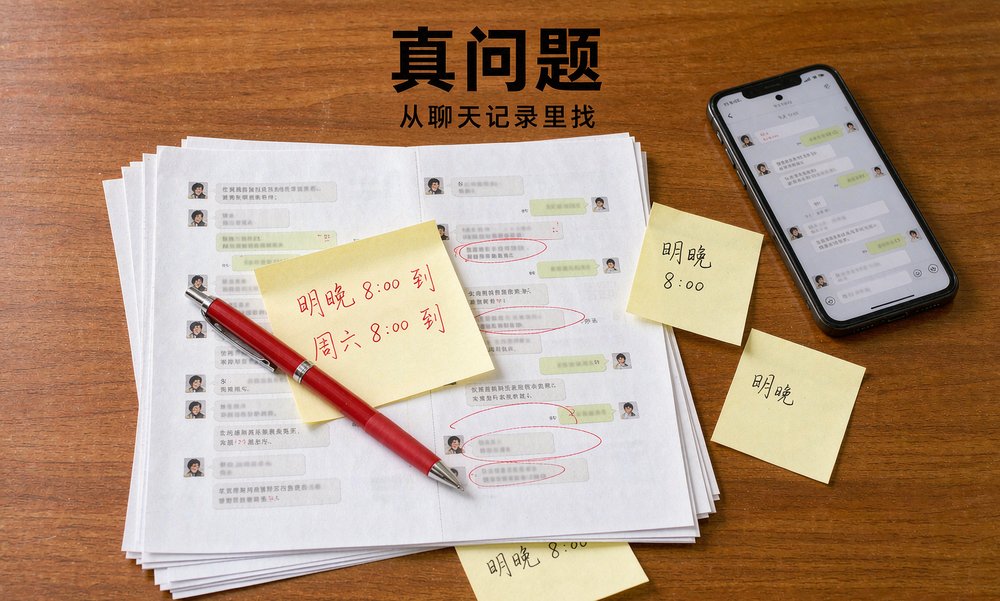 客服聊天记录打印成纸页,运营用红笔把学员问得最多的问题圈出来,逐条写成答案