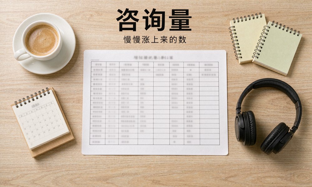桌面上摊着课程安排表和台历,问答区改对之后,搜索渠道进来的咨询量慢慢涨了上来