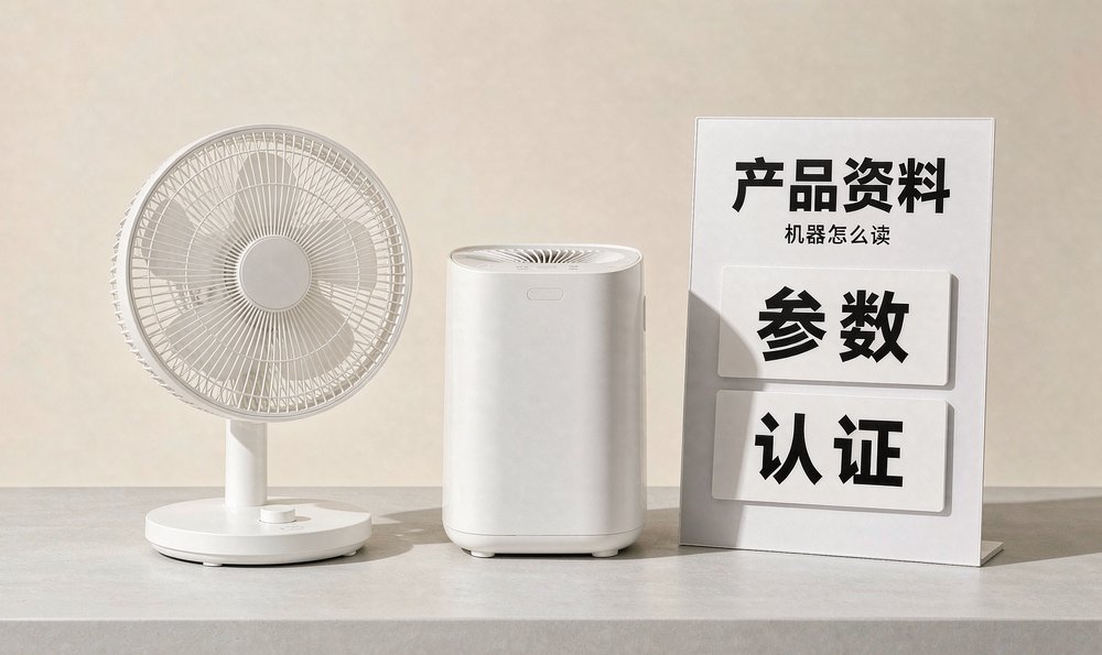 慈溪家电厂的老板把主力产品的资料立牌摆在台前，核对参数与认证两项关键信息