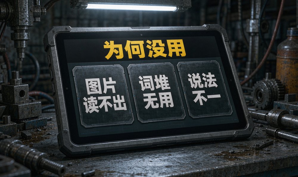 机械厂的线上负责人对着平板复盘为何没用，图片读不出与说法不一是主因