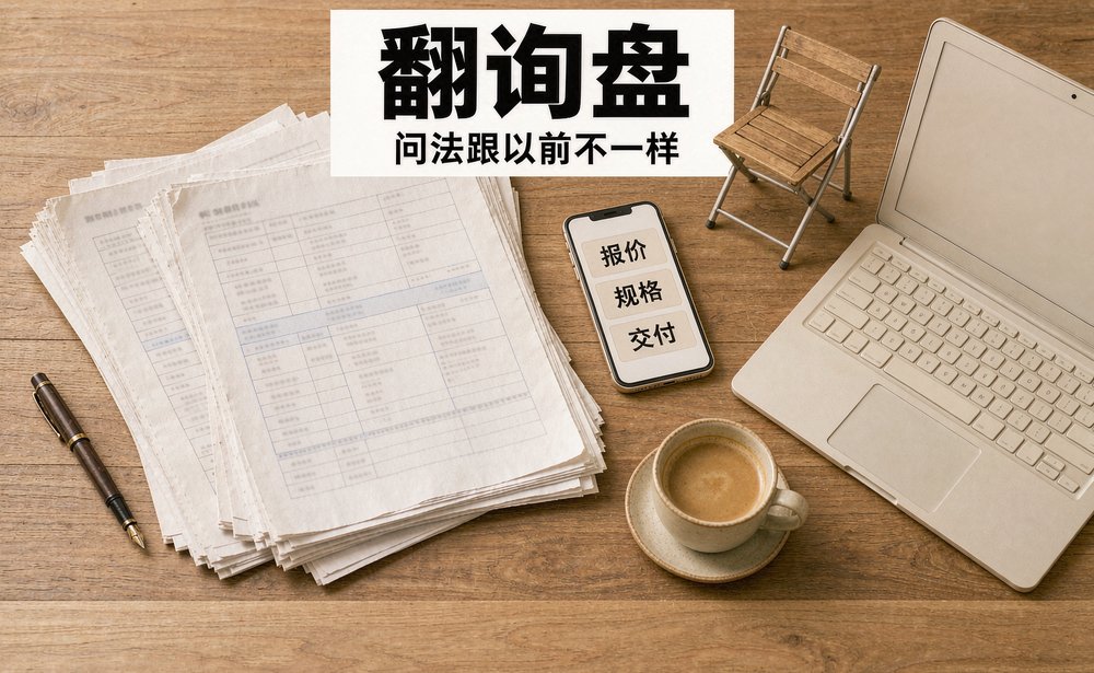 外贸业务把近一年的询盘记录摊在桌上,按报价、规格、交付分类整理