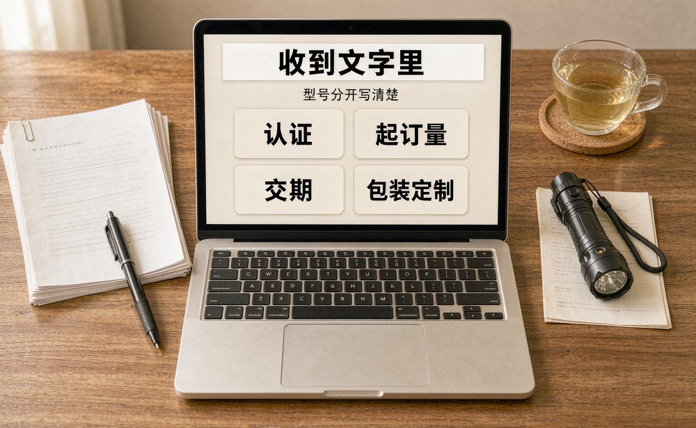 外贸业务在电脑上把认证、起订量、交期、包装定制逐型号落成文字