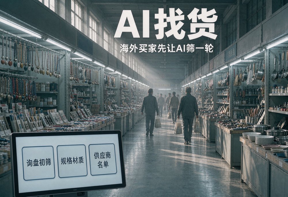 义乌国际商贸城的采购商在清晨的档口长廊里看货,海外买家找货的入口,正被AI智能体提前筛了一轮