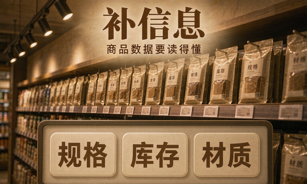 门店货架前的电子价签列出规格、库存、材质,商品数据得先让AI读得懂