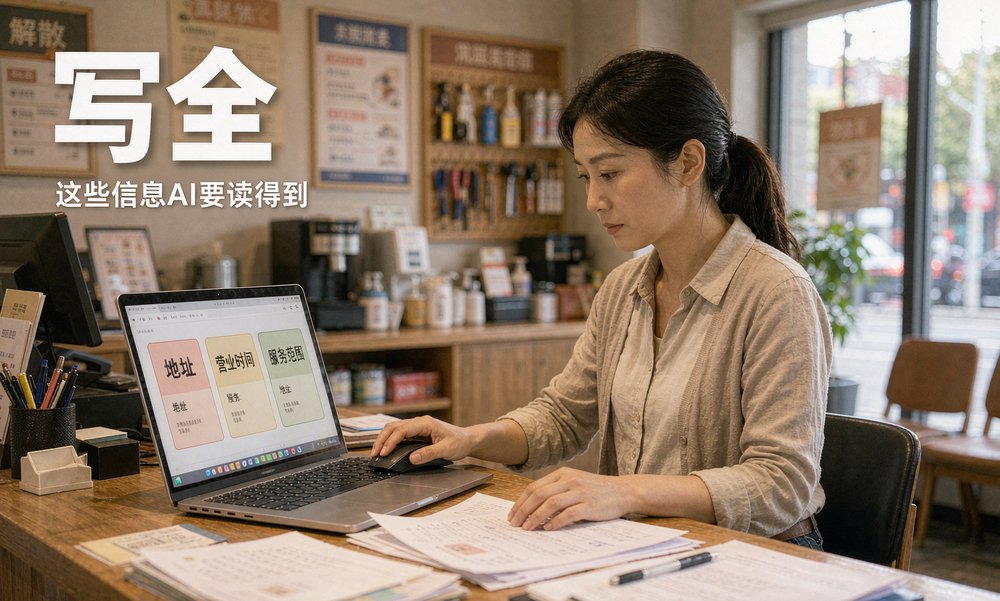 老板拿着平板对比搜索排名和AI推荐两张卡片,本地获客现在得两头都看