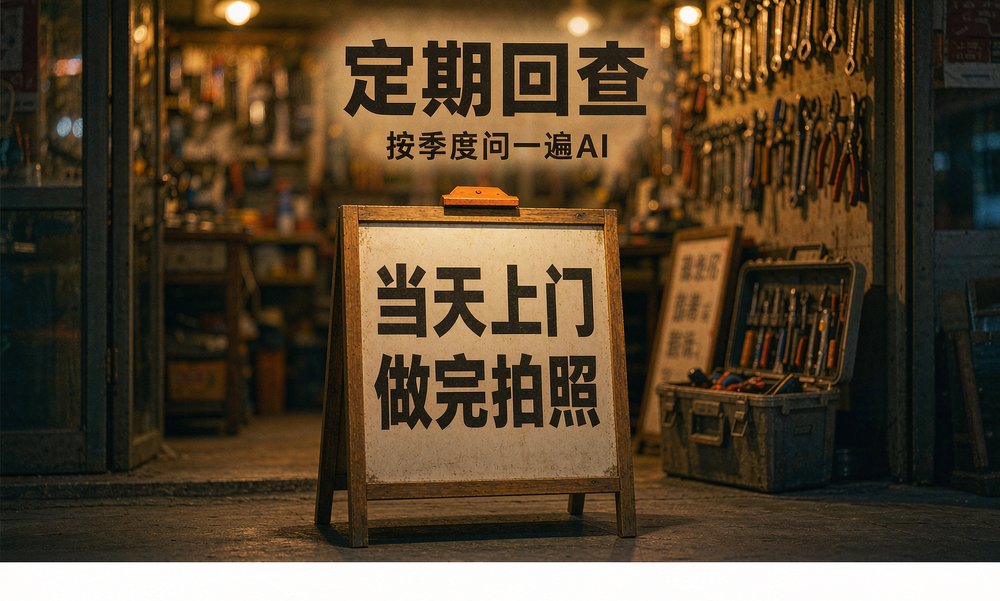 维修铺门口立牌写清当天上门做完拍照,定期回查让 AI 记得住这家店