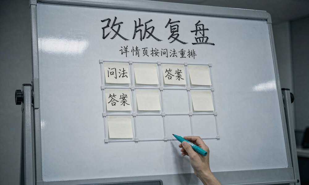 复盘会上白板写下详情页改版要点,家居用品电商的内容重排从用户问法开始