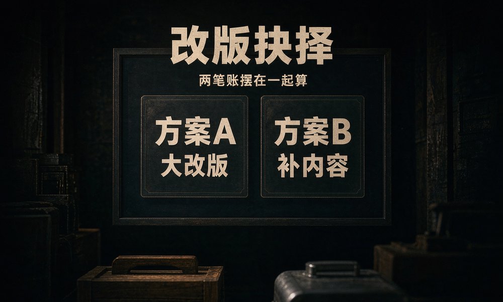 方案A大改版与方案B补内容摆在同一块屏上,企业官网改版先把两笔账摆在一起算