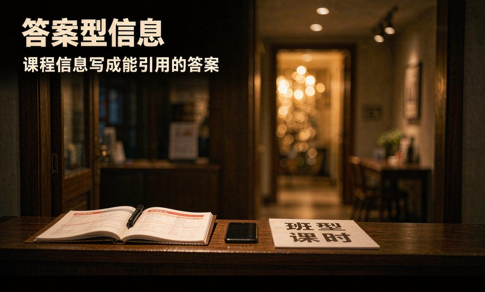 培训机构前台的课程安排册上，班型与课时被写成一目了然的答案型信息