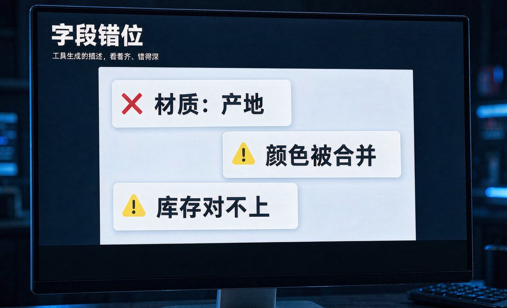 运营在屏幕上排查批量生成商品数据后的字段错位提示