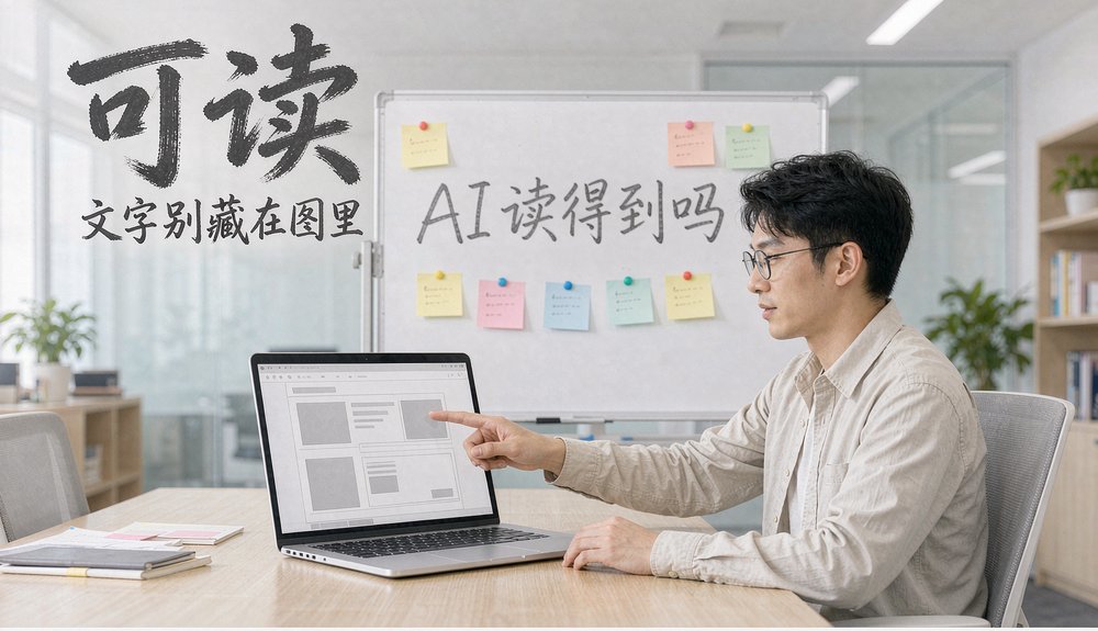 优化顾问在检查企业官网产品页的文字,AI 能不能读得到