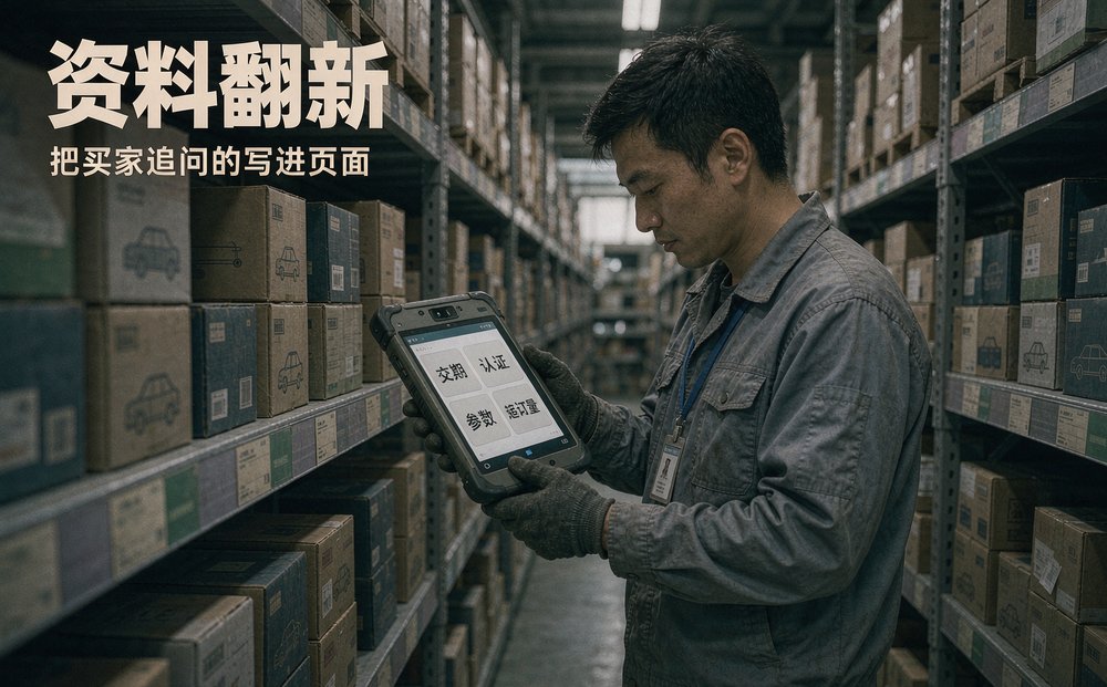 汽配仓库里仓管员用终端核对交期、认证、参数、起订量