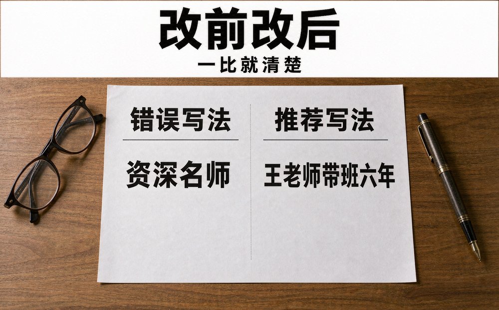 课程页改前改后对照表,资深名师换成可核对的事实