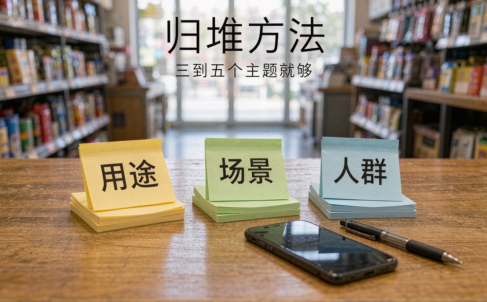 店内在桌面上把评价按用途、场景、人群归堆