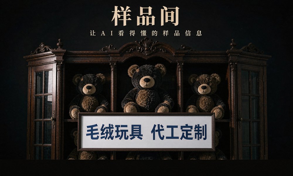 玩具厂的样品间里,毛绒玩具按类目上架,代工定制能力写在明面上
