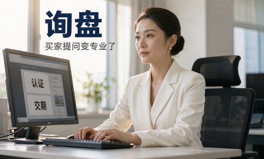 外贸业务员在工位上回复询盘邮件,买家开口就问认证和交期
