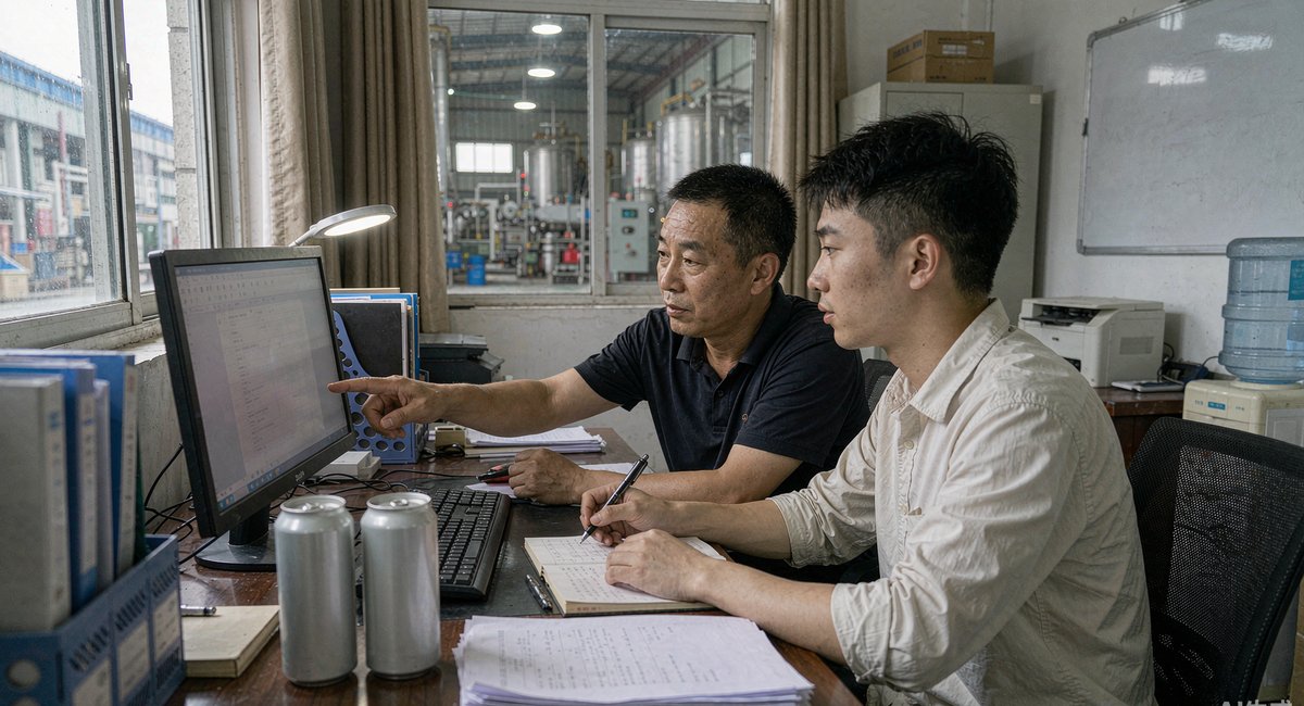 涵江啤酒厂办公室里,卓老板和业务员对着电脑整理给经销商的报价和供货说明