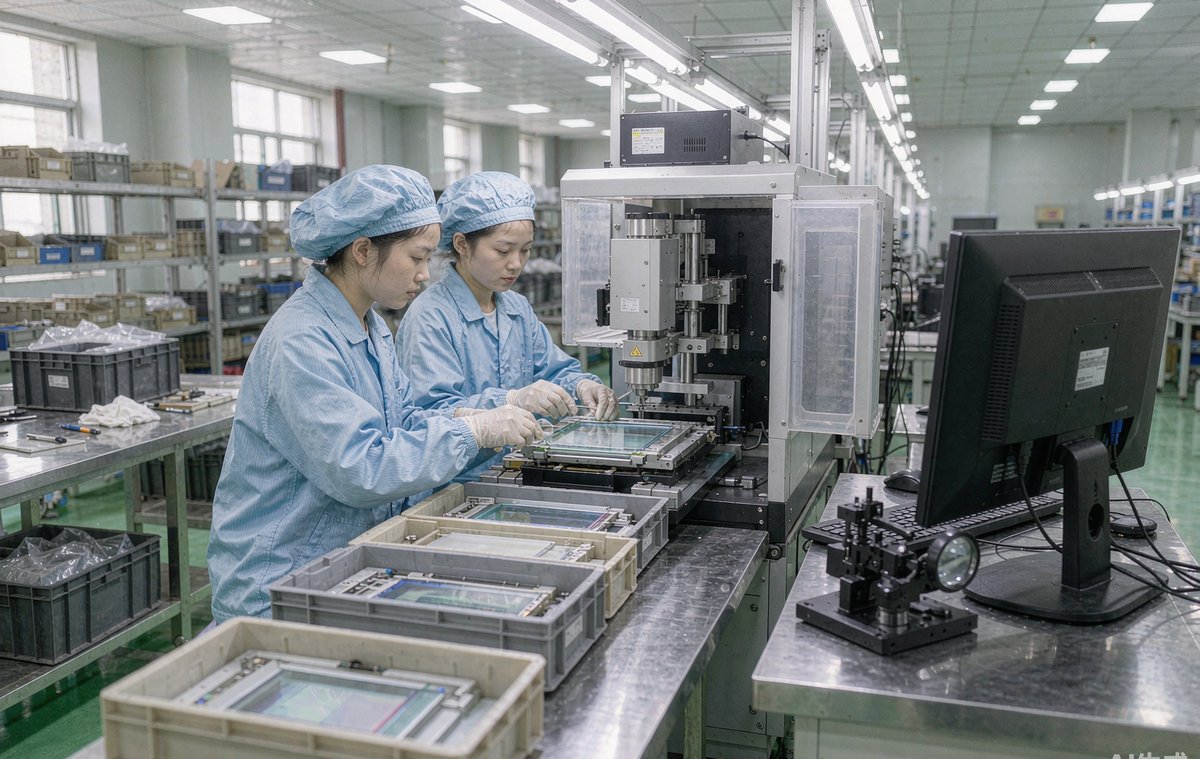 钟启明在武平显示模组厂的贴合线末端,看背光贴合后的点亮测试