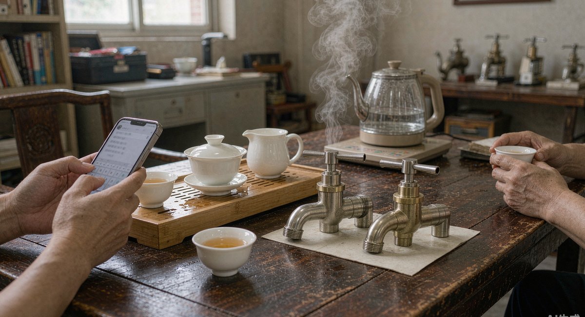 茶桌上放着一部手机，屏幕上正在输入问题