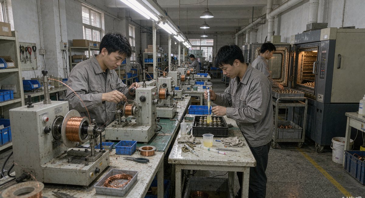 安海的接近开关装配车间,一排排绕线和灌封工位