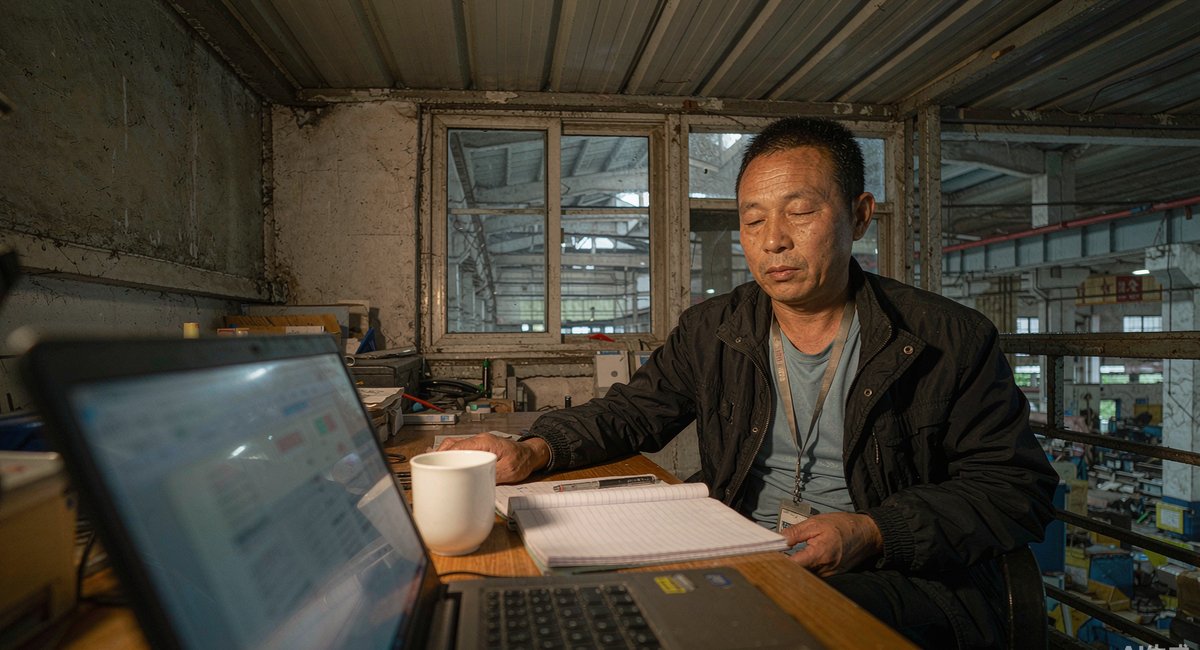 电脑屏幕上是竞价的投放后台,桌上摊着一本笔记和茶杯