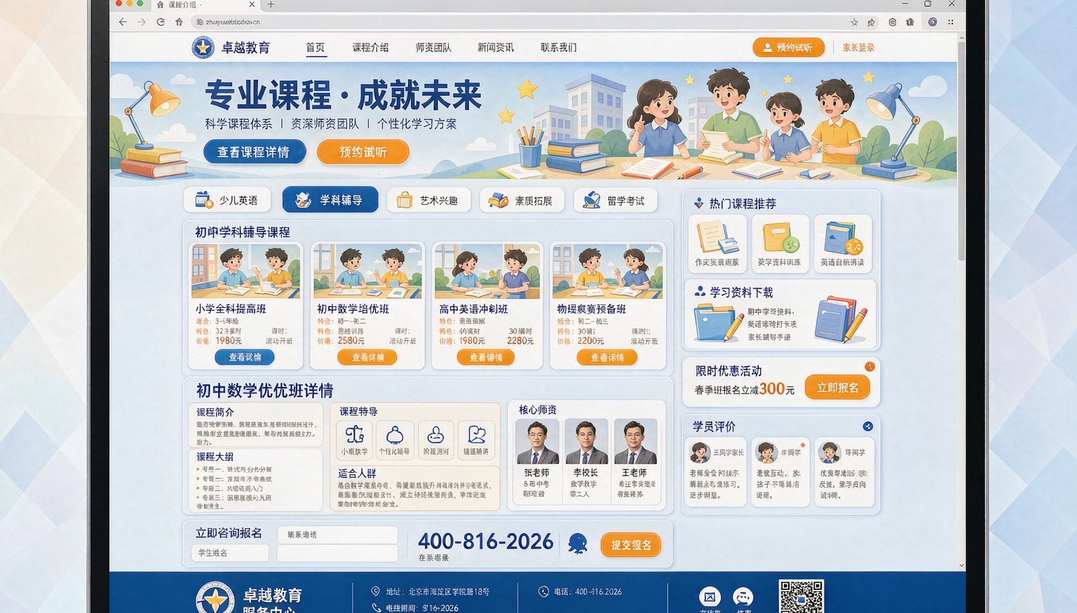教培机构官网课程介绍页示意