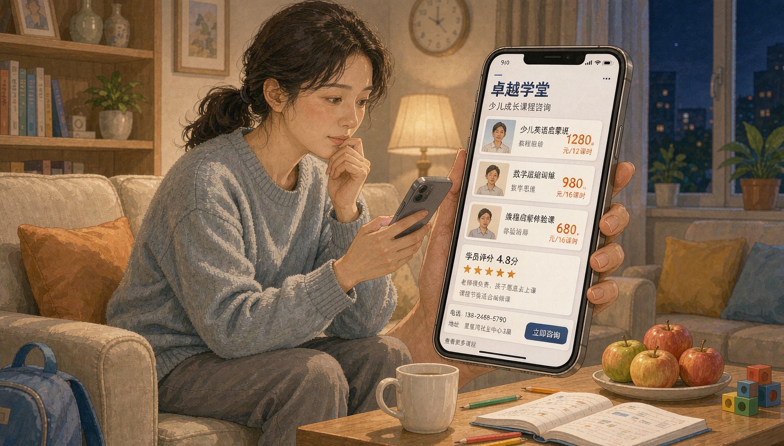 家长用手机查阅培训机构信息