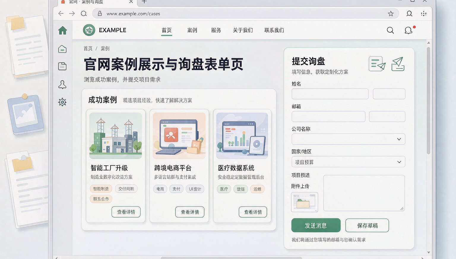 官网案例展示与询盘表单页