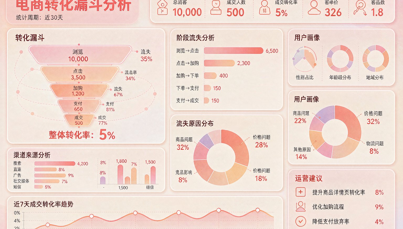 电商转化漏斗数据看板