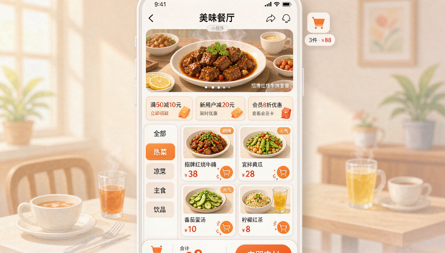 微信小程序点餐界面示意