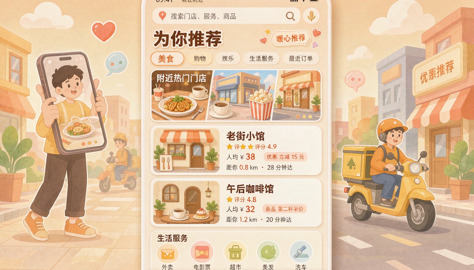 本地生活搜索推荐门店示意