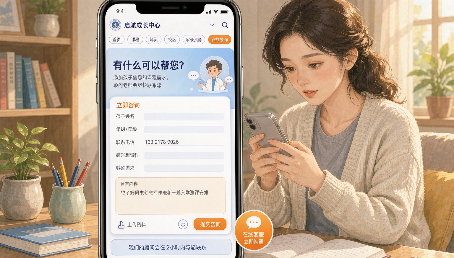 家长手机浏览机构官网咨询页