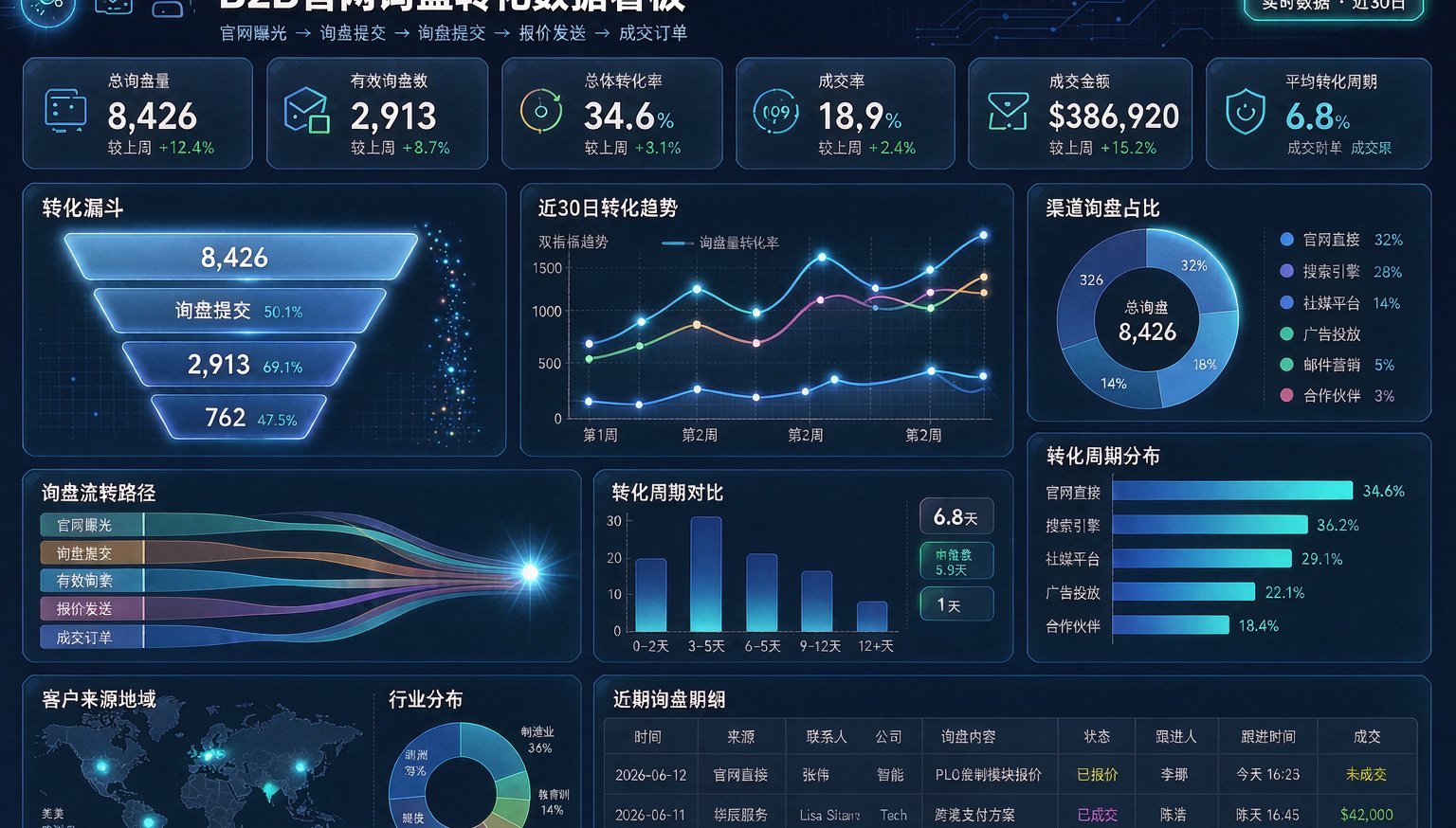 B2B官网询盘转化数据看板