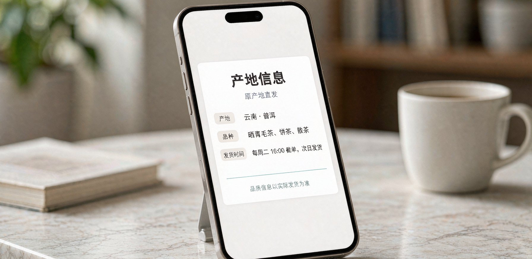 公众号文章页展示一块清晰的产地信息卡片，含品种与发货时间