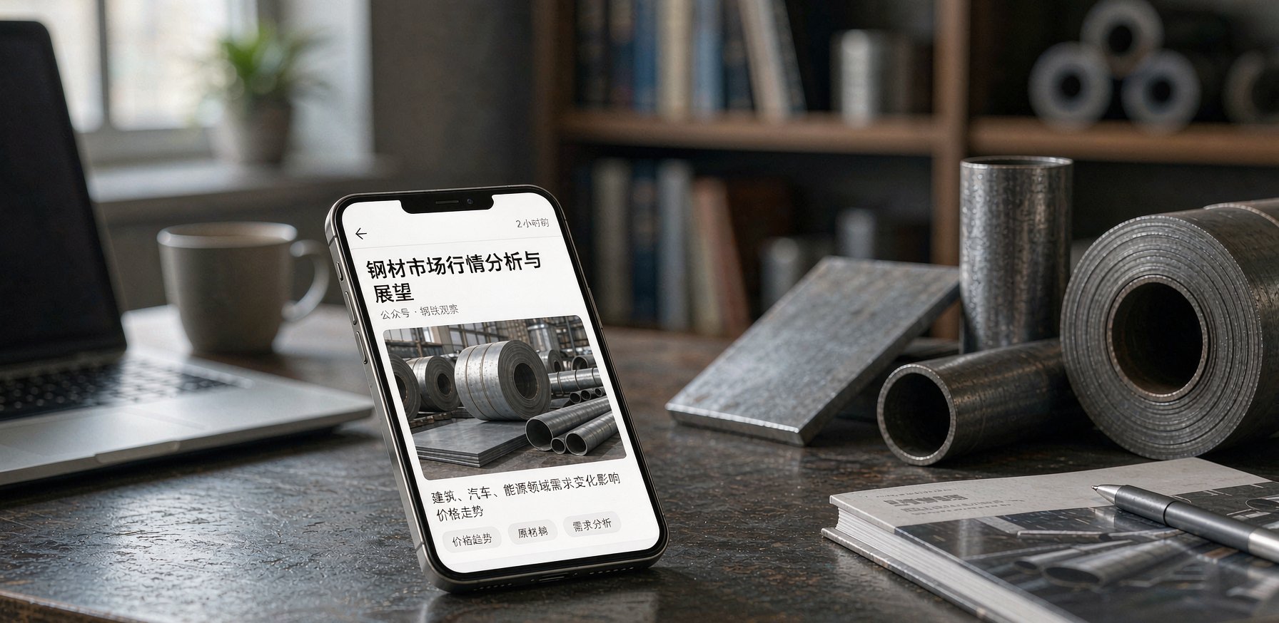 手机上打开一篇公众号文章,标题写着某种钢材的现货与报价说明