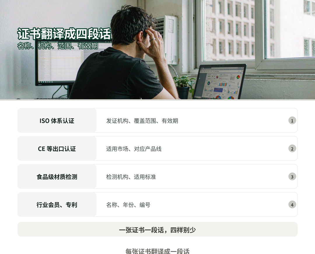 每张证书翻译成一段话